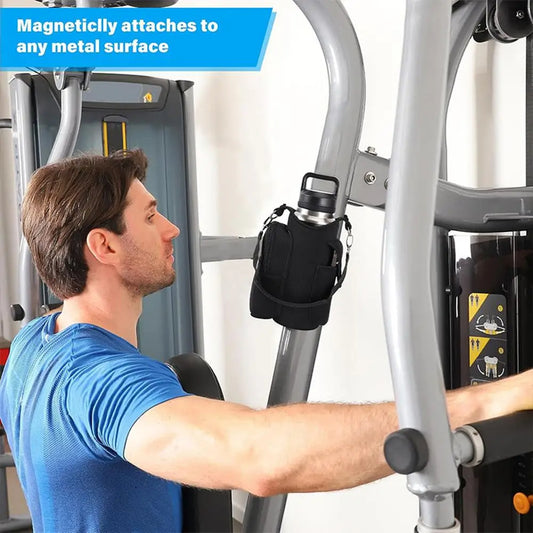 Magnetic Water Bottle Holder with Phone Pocket & Strap